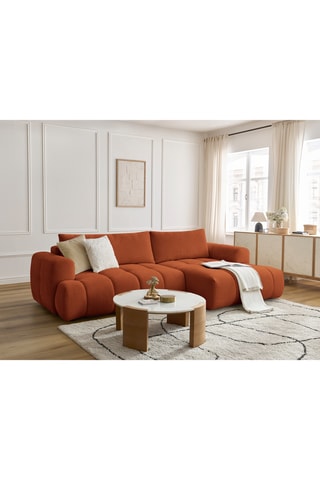 Canapé d'angle gauche convertible Fuji - Orange - 3 places - Tissu bouclette - Couchage 154 x 228 cm