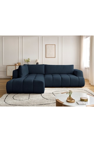 Canapé d'angle gauche convertible Fuji - Bleu - 4 places - Tissu bouclette - Couchage 154 x 228 cm