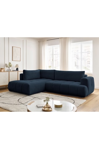 Canapé d'angle gauche convertible Fuji - Bleu - 4 places - Tissu bouclette - Couchage 154 x 228 cm