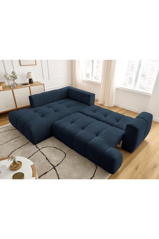 Canapé d'angle gauche convertible Fuji - Bleu - 4 places - Tissu bouclette - Couchage 154 x 228 cm