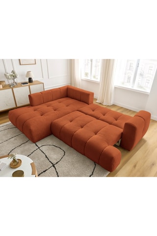 Canapé d'angle gauche convertible Fuji - Bleu - 4 places - Tissu bouclette - Couchage 154 x 228 cm