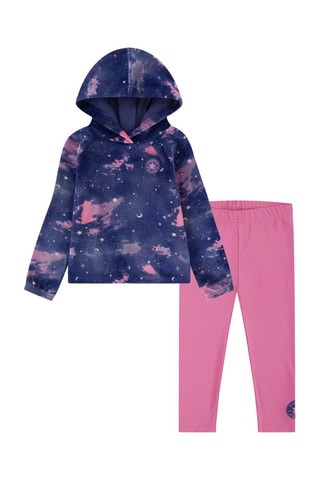 Sweater met Tie and Dye Capuchon en Legging Marineblauw en Roze