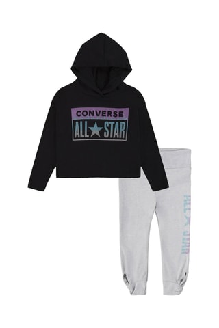 Sweater met Capuchon en Joggingbroek Zwart en Gemêleerd Lichtgrijs