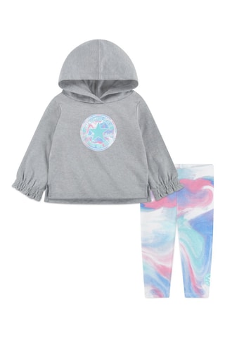 Sweater met Capuchon en Legging Tie and Dye - Gemêleerd Grijs en Wit