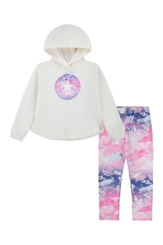 Sweater met Capuchon en Legging Wit en Roze