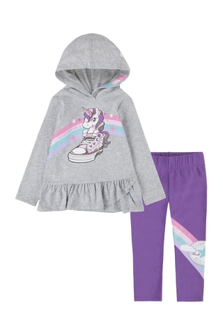 T-shirt met Capuchon en Legging Gemêleerd Grijs en Paars