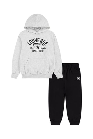 Sweater met Capuchon en Broek - Gemêleerd Lichtgrijs en Zwart