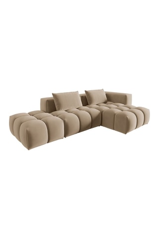 Canapé d'angle droit modulaire Lorella - Sable - 4 places - Revêtement en velours