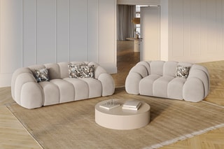 Canapé Lyna - Beige - 3 places - En tissu velours