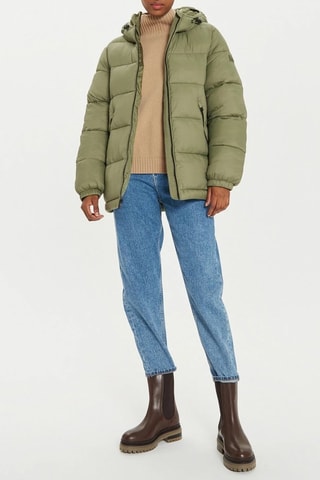 Gewatteerde Jas met Capuchon Box Logo - Kaki