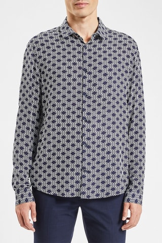 Overhemd Regular Fit - Marineblauw en Wit