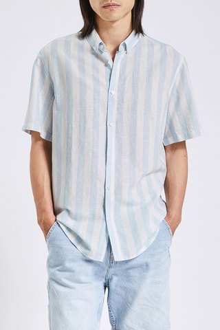 Linnen Overhemd Regular Fit - Wit en Lichtblauw