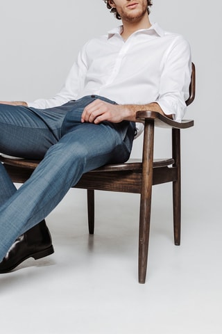 Calças de fato direitas em lã - Azul