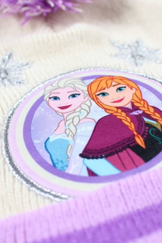 Bonnet à pompon Elsa et Anna La Reine des Neiges Disney  - Beige et violet