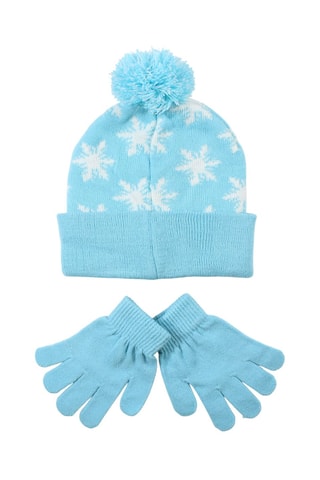 Bonnet à pompon et gants Elsa et Anna La Reine des Neiges Disney  - Blanc et bleu
