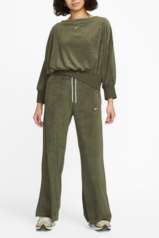 Pantalon wide legs taille haute en velours Terry - Kaki