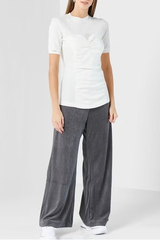 Pantalon wide legs taille haute en velours Terry - Bleu marine