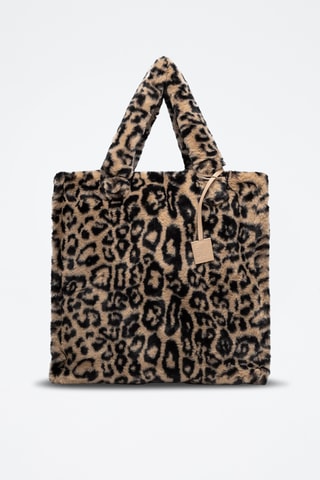 Sac shopping en fourrure synthétique - Beige et noir