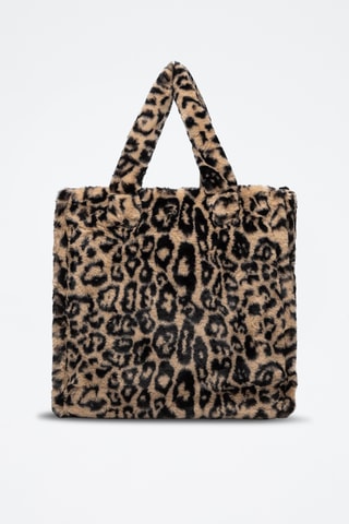 Sac shopping en fourrure synthétique - Beige et noir