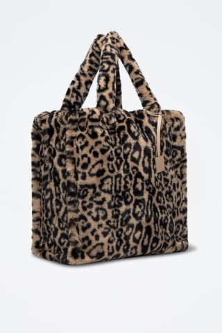 Sac shopping en fourrure synthétique - Beige et noir