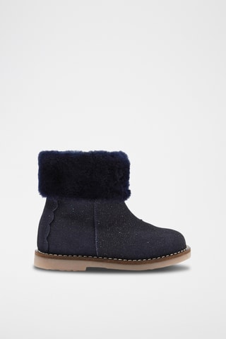 Gevoerde Leren Schapenwollen Enkellaarzen - Marineblauw