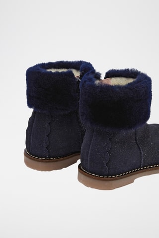 Gevoerde Leren Schapenwollen Enkellaarzen - Marineblauw