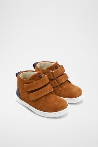 Hoge Leren Sneakers - Camel en Marineblauw