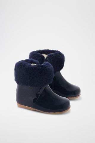 Gevoerde Lakleren en Schapenwollen Enkellaarzen - Marineblauw