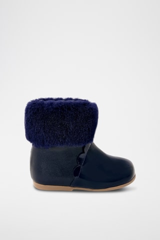 Gevoerde Lakleren en Schapenwollen Enkellaarzen - Marineblauw