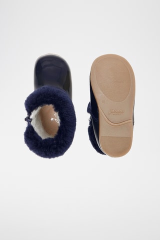 Gevoerde Lakleren en Schapenwollen Enkellaarzen - Marineblauw