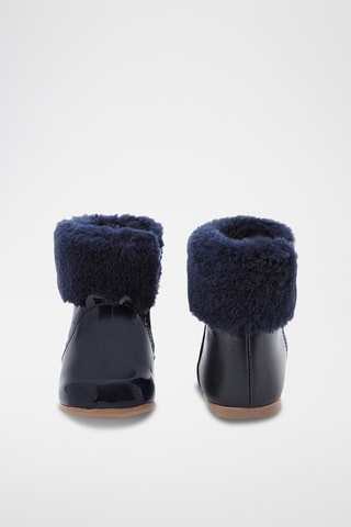 Gevoerde Lakleren en Schapenwollen Enkellaarzen - Marineblauw