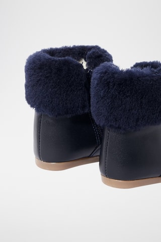 Gevoerde Lakleren en Schapenwollen Enkellaarzen - Marineblauw