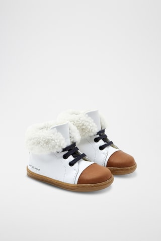 Hoge Gevoerde Leren en Schapenwollen Sneakers - Wit