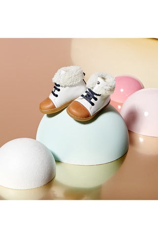 Hoge Gevoerde Leren en Schapenwollen Sneakers - Wit