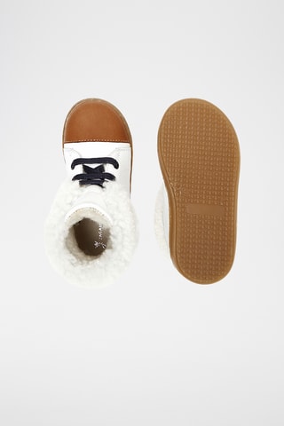 Hoge Gevoerde Leren en Schapenwollen Sneakers - Wit