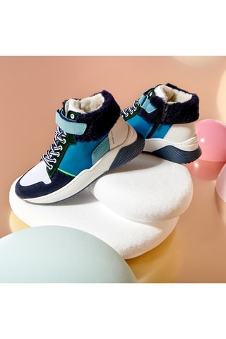 Hoge Gevoerde Leren en Schapenwollen Sneakers - Wit