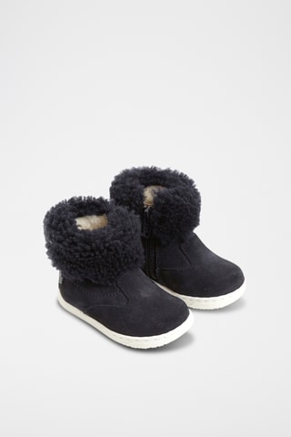 Gevoerde Splitleren en Schapenwollen Boots - Marineblauw