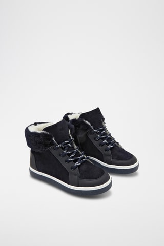 Gevoerde Hoge Leren en Schapenwollen Sneakers - Marineblauw