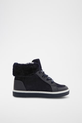 Gevoerde Hoge Leren en Schapenwollen Sneakers - Marineblauw