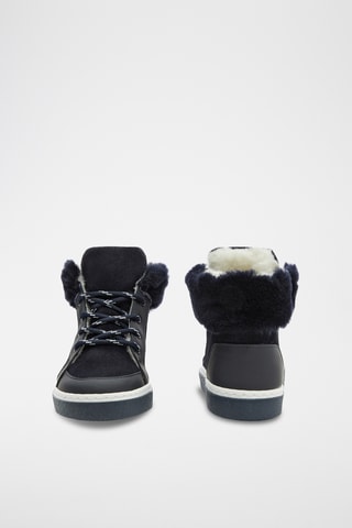 Gevoerde Hoge Leren en Schapenwollen Sneakers - Marineblauw