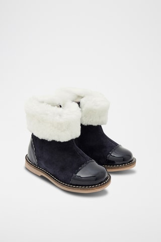 Gevoerde Leren en Schapenwollen Enkellaarzen - Zwart