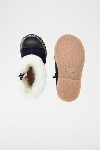 Gevoerde Leren en Schapenwollen Enkellaarzen - Zwart