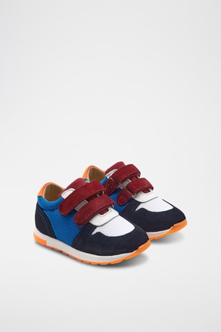 Leren en Nubuck Sneakers - Grijs en kobaltblauw