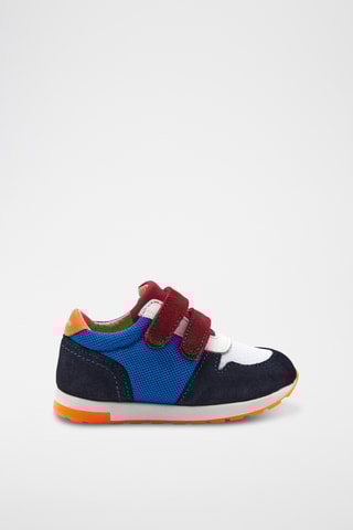 Leren en Nubuck Sneakers - Grijs en kobaltblauw