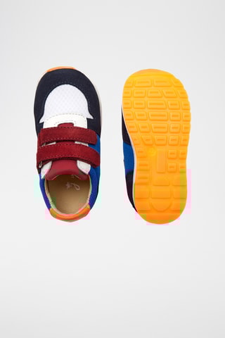 Leren en Nubuck Sneakers - Grijs en kobaltblauw