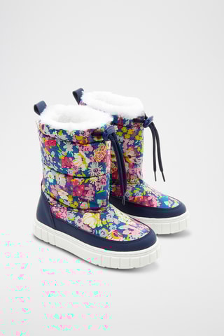 Gevoerde Leren Enkellaarzen - Marineblauw en roze