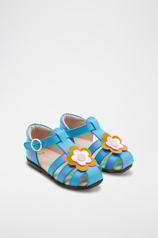 Leren Saloméschoenen - Turquoise en oranje