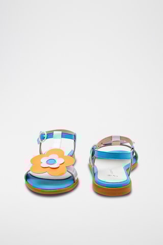 Leren Sandalen - Turquoise en wit