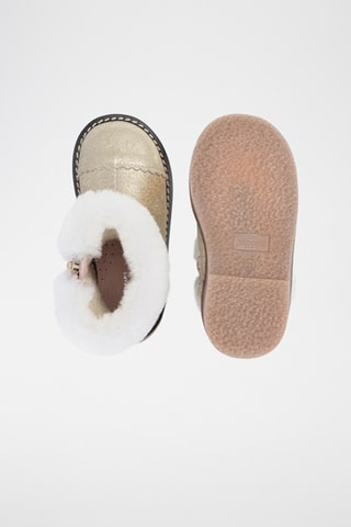 Gevoerde Leren en Schapenwollen Enkellaarzen - Goudkleurig en Wit 