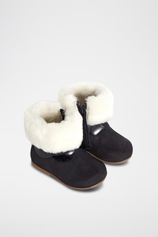 Gevoerde Leren en Schapenwollen Enkellaarzen - Zwart